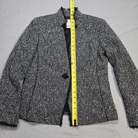 Doncaster Collection Blazer‎ Women's Size 8P Black Tweed Fringe Wool Blend - Picture 13 of 16